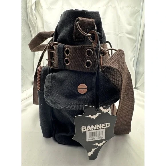 Banned Alternative DOOM LAGOON HANDBAG Steampunk Key Canvas Black Copper NWT - Picture 10 of 16